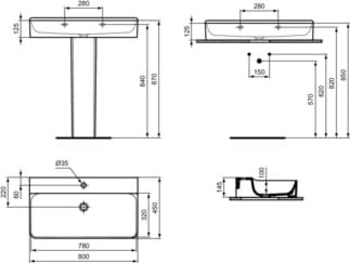 IDEAL STANDARD Umyvadlo Conca 800x450 mm, leštěné, s 1 otvorem pro baterii, bez přepadu #T3829MA - Bílá (Alpine) s Ideal Plus, obrázek 6