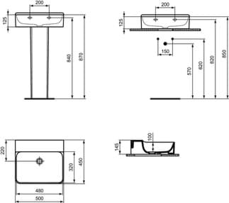 IDEAL STANDARD Umyvadlo Conca 500x450mm, bez otvoru pro baterii, bez přepadu #T378701 - Bílá (Alpine), obrázek 1