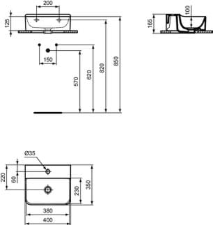 IDEAL STANDARD Umyvadlo Conca 400x350 mm, s 1 otvorem pro baterii, bez přepadu #T387401 - Bílá (Alpine), obrázek 5