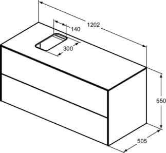 IDEAL STANDARD Toaletní skříňka Conca 1202x505 mm, se 2 výsuvnými zásuvkami s tichým zavíráním, s horní deskou #T3944Y5 - tmavý ořech