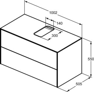 IDEAL STANDARD Toaletní skříňka Conca 1002x505 mm, se 2 výsuvnými zásuvkami push-open (soft-close), s umyvadlovou deskou #T3942Y6 - světlý dub