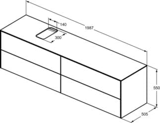 IDEAL STANDARD Toaletní skříňka Conca 1987x505 mm, se 4 výsuvnými zásuvkami s tichým zavíráním, s horní deskou #T3992Y1 - matná bílá