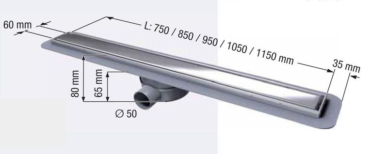KESSEL sprchový žlab LINEARIS Compact DN50 boční, L = 750, 45600.63