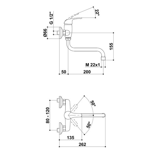 KREINER NAPOLI baterie umyvadlová/dřezová nástěnná NA01AK - chrom