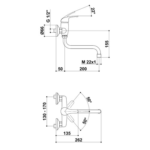 KREINER NAPOLI baterie umyvadlová/dřezová nástěnná NA01B K - chrom