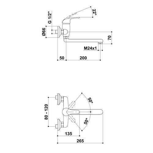 KREINER NAPOLI baterie umyvadlová/dřezová nástěnná NA03A K - chrom