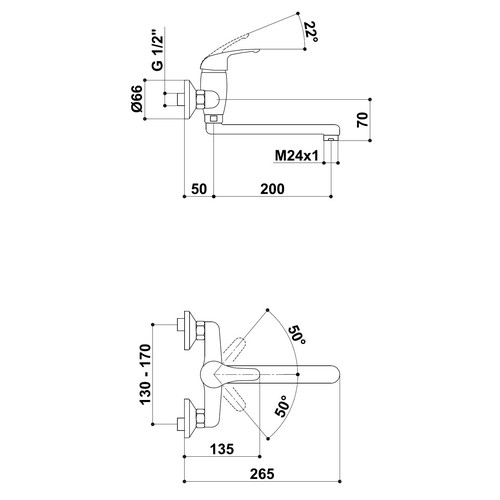 KREINER NAPOLI baterie umyvadlová/dřezová nástěnná NA03B K - chrom
