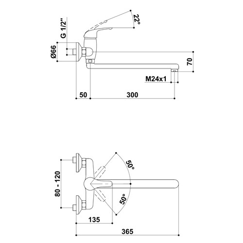 KREINER NAPOLI baterie umyvadlová/dřezová nástěnná NA04A K - chrom