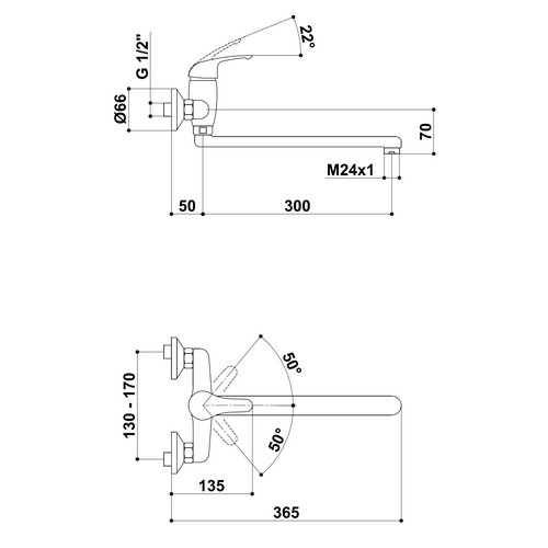 KREINER NAPOLI baterie umyvadlová/dřezová nástěnná NA04B K - chrom