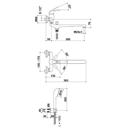 KREINER NAPOLI baterie vanová/umyvadlová s příslušenstvím NA31B K