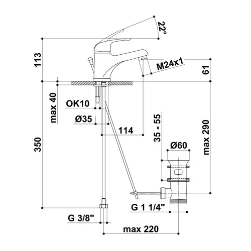 KREINER NAPOLI umyvadlová stojánková baterie NA21KS