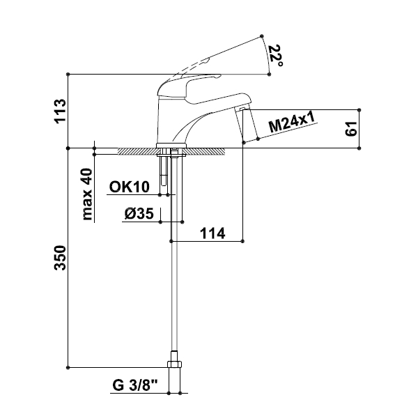 KREINER NAPOLI baterie umyvadlová stojánková na jednu vodu bez výpusti NA720 K - chrom