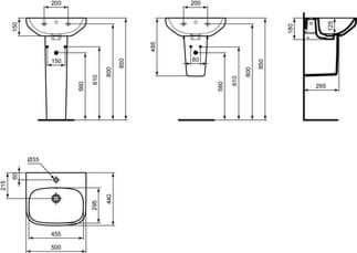 IDEAL STANDARD i.life A umyvadlo 500x440mm, s 1 otvorem pro baterii, s otvorem pro přepad (kulatý) #T451301 - Bílá (Alpine), obrázek 3