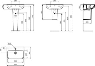 IDEAL STANDARD i.life S umyvadlo 550x380mm, s 1 otvorem pro baterii, s otvorem pro přepad (kulatý) #T458401 - Bílá (Alpine), obrázek 5