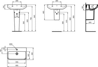 IDEAL STANDARD i.life S umyvadlo 600x380mm, s 1 otvorem pro baterii, s otvorem pro přepad (kulatý) #T458301 - Bílá (Alpine), obrázek 5