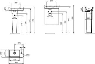 IDEAL STANDARD Umyvadlo Ideal Standard i.life S 450x250 mm, s 1 otvorem pro baterii, s přepadovým otvorem (kulaté) #T458601 - Bílá (Alpine), obrázek 1