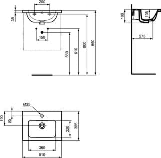 IDEAL STANDARD i.life S nábytkové umyvadlo 510x385mm, s 1 otvorem pro baterii, s otvorem pro přepad (kulatý) #T4591MA - Bílá (Alpine) s Ideal Plus, obrázek 5