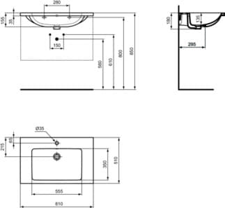 IDEAL STANDARD i.life B nábytkové umyvadlo 810x510mm, s 1 otvorem pro baterii, s otvorem pro přepad (kulatý) #T4604MA - Bílá (Alpine) s Ideal Plus, obrázek 2