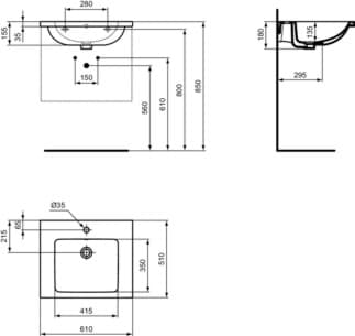 IDEAL STANDARD i.life B nábytkové umyvadlo 610x510mm, s 1 otvorem pro baterii, s otvorem pro přepad (kulatý) #T4605MA - Bílá (Alpine) s Ideal Plus, obrázek 1