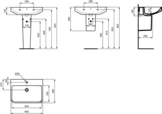 IDEAL STANDARD i.life B umyvadlo 650x480mm, s 1 otvorem pro baterii, s otvorem pro přepad (kulatý) #T460601 - Bílá (Alpine), obrázek 4