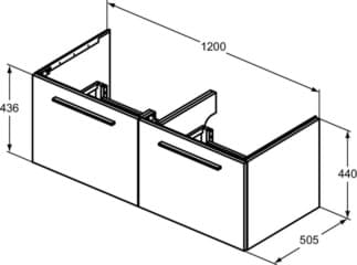 IDEAL STANDARD Dvojitá toaletní skříňka Ideal Standard i.life B 1200x505 mm, se 2 výsuvy s měkkým zavíráním #T5277NG - quartz grey