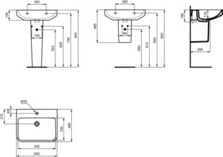 IDEAL STANDARD i.life B umyvadlo 600x480mm, s 1 otvorem pro baterii, bez přepadu #T5343HY - Bílá (SmartGuard), obrázek 5