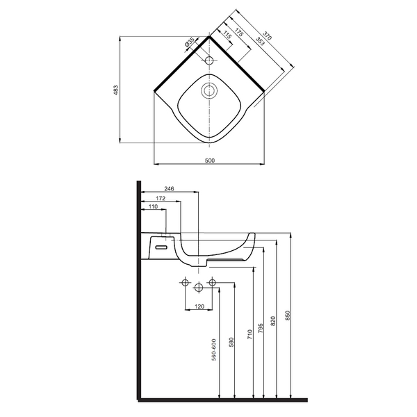 KOLO STYLE umývátko rohové 37 x 50 cm L21750000