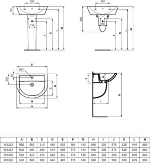 IDEAL STANDARD Umyvadlo Eurovit 600x470 mm, s 1 otvorem pro baterii, s otvorem pro přepad (kulatý) #W332301 - Bílá (Alpine), obrázek 7