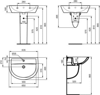 IDEAL STANDARD Umyvadlo Eurovit 650x495 mm, s 1 otvorem pro baterii, s otvorem pro přepad (kulatý) #W332201 - Bílá (Alpine), obrázek 7