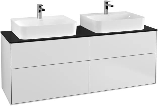 VILLEROY BOCH Toaletní skříňka Finion, 4 zásuvky, 1600 x 603 x 501 mm, bílý matný lak / černé matné sklo #F18200MT