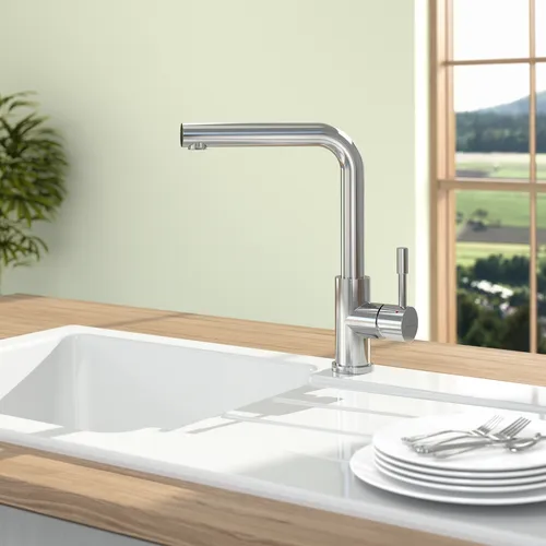 VILLEROY BOCH Moderní ocelová kuchyňská baterie, vyrobená z nerezové oceli, masivní nerezová ocel, leštěná #966801LE, obrázek 2