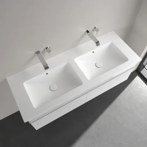 VILLEROY BOCH Skříňkové dvojumyvadlo Venticello, 1300 x 500 x 170 mm, Stone White CeramicPlus, s přepadem #4111DJRW, obrázek 4