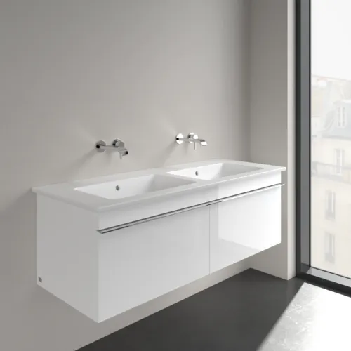VILLEROY BOCH Skříňkové dvojumyvadlo Venticello, 1300 x 500 x 170 mm, Stone White CeramicPlus, s přepadem #4111DJRW, obrázek 2