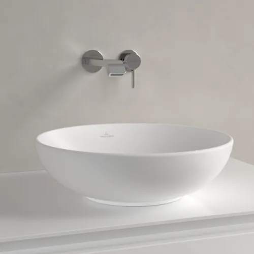 VILLEROY BOCH Umyvadlo na desku Loop & Friends, 420 x 420 x 120 mm, Stone White CeramicPlus, s přepadem #4A4600RW, obrázek 6