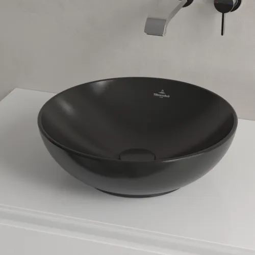 VILLEROY BOCH Umyvadlo na desku Loop & Friends, 380 x 380 x 120 mm, Pure Black CeramicPlus, bez přepadu #4A4501R7, obrázek 3
