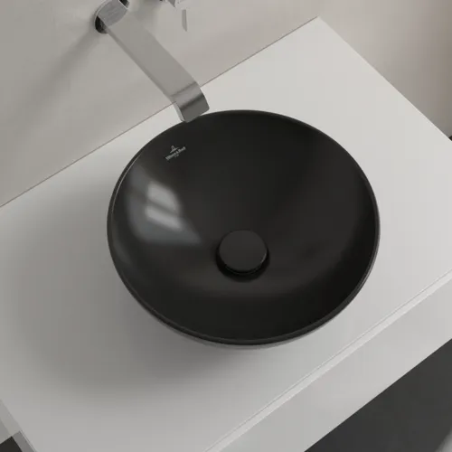 VILLEROY BOCH Umyvadlo na desku Loop & Friends, 380 x 380 x 120 mm, Pure Black CeramicPlus, bez přepadu #4A4501R7, obrázek 4