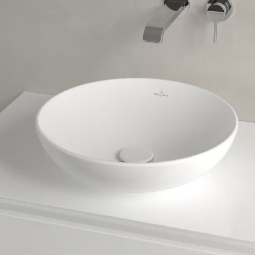 VILLEROY BOCH Umyvadlo na desku Loop & Friends, 420 x 420 x 120 mm, Stone White CeramicPlus, bez přepadu #4A4601RW, obrázek 3