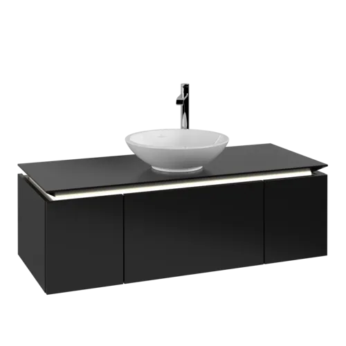 VILLEROY BOCH Legato toaletní skříňka, s osvětlením, 3 výsuvy, 1200 x 380 x 500 mm, černý matný lak / černý matný lak #B577L0PD
