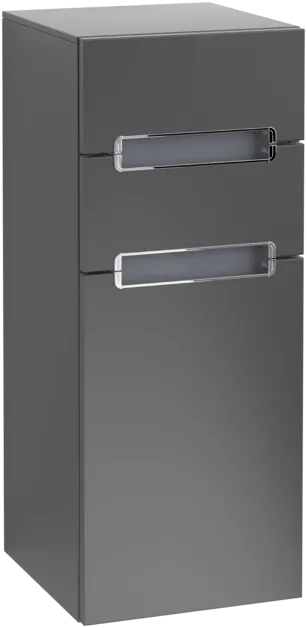 VILLEROY BOCH Boční skříňka Subway 2.0, 1 dvířka, 2 zásuvky, 356 x 857 x 370 mm, černý matný lak / stříbrně šedé sklo #A7131RPD