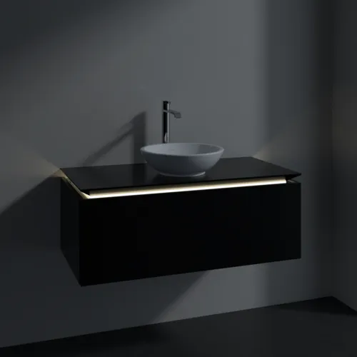 VILLEROY BOCH Legato toaletní skříňka, s osvětlením, 1 zásuvka, 1000 x 380 x 500 mm, černý matný lak / černý matný lak #B571L0PD, obrázek 3