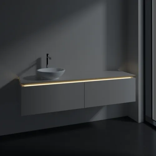 VILLEROY BOCH Legato toaletní skříňka, s osvětlením, 2 výsuvy, 1600 x 380 x 500 mm, Soft Grey / Soft Grey #B595L0VK, obrázek 3