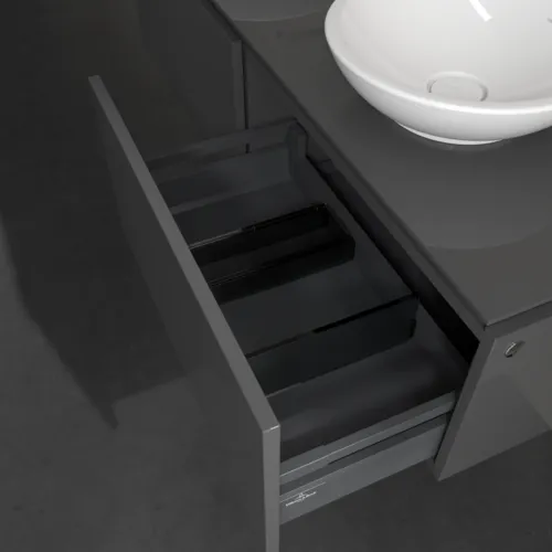 VILLEROY BOCH Legato toaletní skříňka, s osvětlením, 2 výsuvy, 1400 x 380 x 500 mm, lesklá šedá / lesklá šedá #B591L0FP, obrázek 5