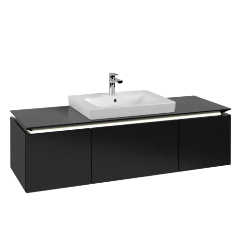 VILLEROY BOCH Legato toaletní skříňka, s osvětlením, 3 výsuvy, 1400 x 380 x 500 mm, černý matný lak / černý matný lak #B684L0PD