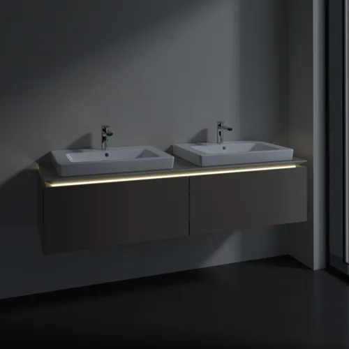 VILLEROY BOCH Legato toaletní skříňka, s osvětlením, 2 výsuvy, 1600 x 380 x 500 mm, Truffle Grey / Truffle Grey #B692L0VG, obrázek 3
