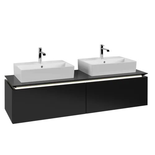 VILLEROY BOCH Legato toaletní skříňka, s osvětlením, 2 výsuvy, 1600 x 380 x 500 mm, černý matný lak / černý matný lak #B676L0PD