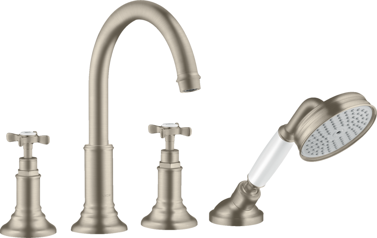 HANSGROHE AXOR Montreux 4otvorová baterie na okraj vany s rukojeťmi ve tvaru kříže #16546820 - kartáčovaný nikl