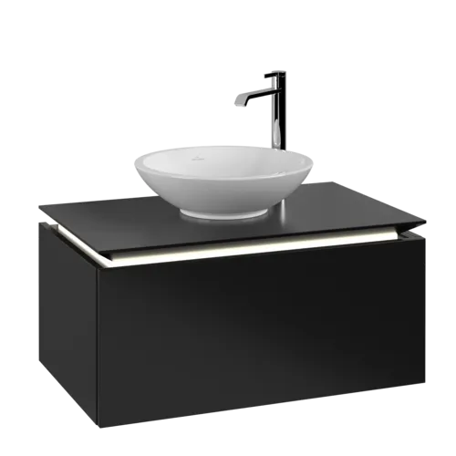 VILLEROY BOCH Legato toaletní skříňka, s osvětlením, 1 zásuvka, 800 x 380 x 500 mm, černý matný lak / černý matný lak #B601L0PD
