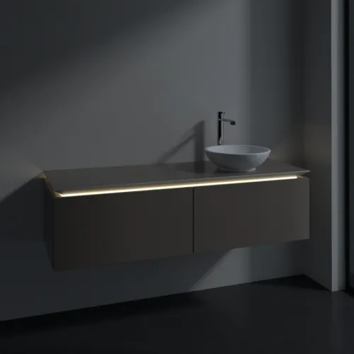 VILLEROY BOCH Legato toaletní skříňka, s osvětlením, 2 výsuvy, 1400 x 380 x 500 mm, Truffle Grey / Truffle Grey #B589L0VG, obrázek 3