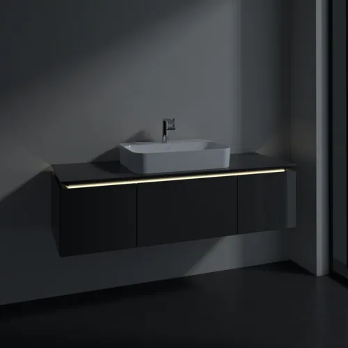 VILLEROY BOCH Legato toaletní skříňka, s osvětlením, 3 výsuvy, 1400 x 380 x 500 mm, lesklá šedá / lesklá šedá #B759L0FP, obrázek 3
