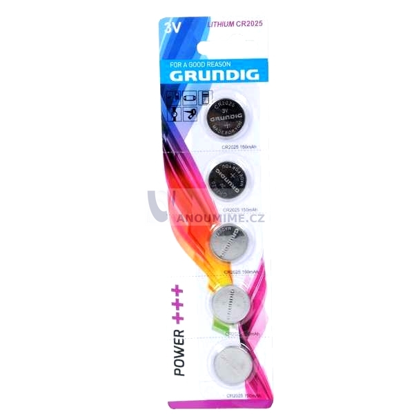 Grundig knoflíková baterie 3V, CR 2025, set 5 ks